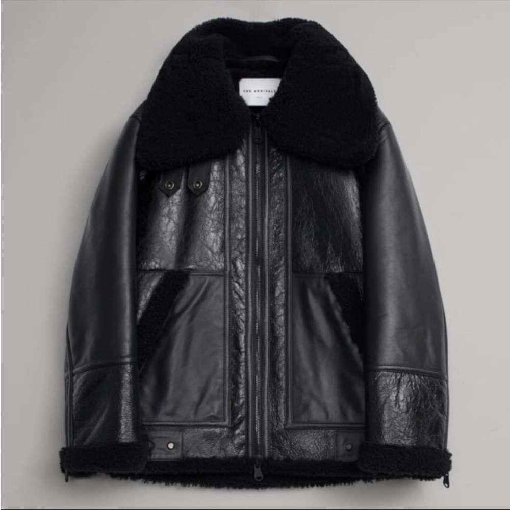 THE ARRIVALS Moya Alpine Shearling Space Black coat jacket 🆕 NWT
